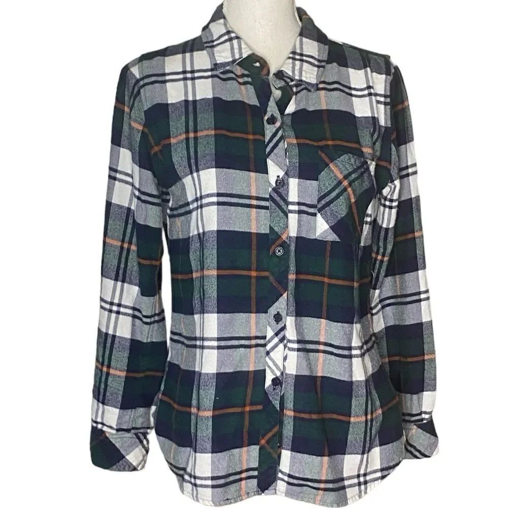 Rails Ellson Wm’s Sz Sm Blue Green Orange Soft Flannel Button Down Top Shirt